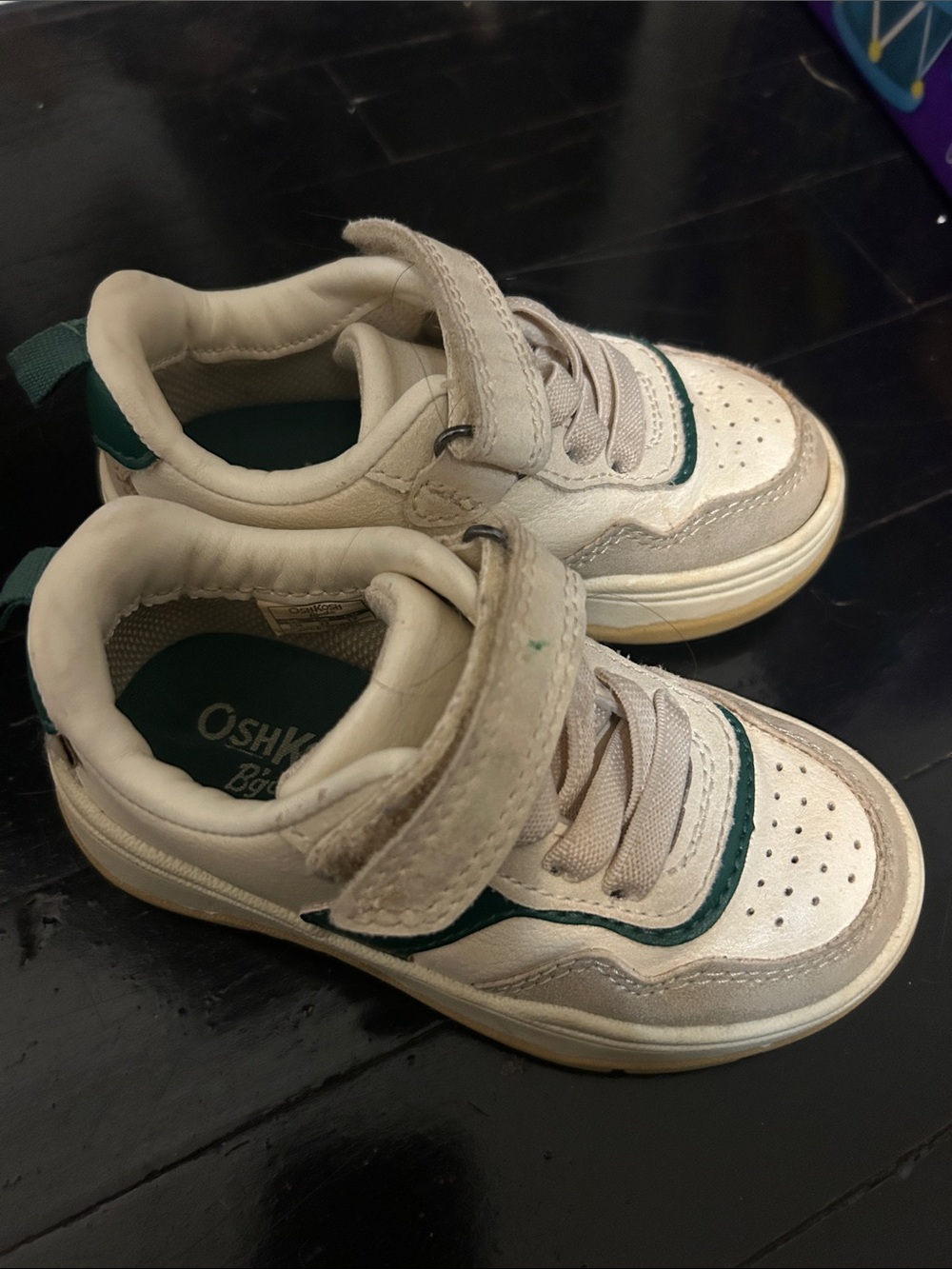 OshKosh B'gosh Cream and Green Kids Sneakers